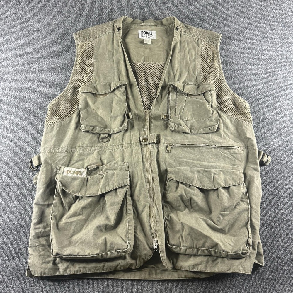 Domke Vest Mens 2XL Green Canvas Mesh Full Zip Photographer Pockets Outdoor